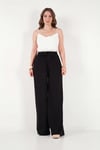 Pamuklu Relaxed Fit Yüksek Bel Geniş Paça Kadın Pantolon 668YP5559 SİYAH