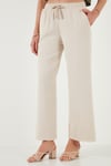 Pamuklu Relaxed Fit Yüksek Bel Geniş Paça Kadın Pantolon 668YP5275 TAŞ