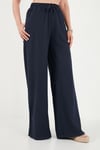 Pamuklu Relaxed Fit Yüksek Bel Geniş Paça Kadın Pantolon 668YP5559 LACİVERT