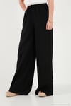 Pamuklu Relaxed Fit Yüksek Bel Geniş Paça Kadın Pantolon 668YP5559 SİYAH