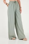 Pamuklu Relaxed Fit Yüksek Bel Geniş Paça Kadın Pantolon 668YP5559 AÇIK HAKİ
