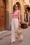 Pamuklu Relaxed Fit Yüksek Bel Geniş Paça Kadın Pantolon 668YP5559 EKRU