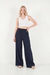 Pamuklu Relaxed Fit Yüksek Bel Geniş Paça Kadın Pantolon 668YP5559 LACİVERT