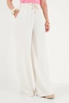 Pamuklu Relaxed Fit Yüksek Bel Geniş Paça Kadın Pantolon 668YP5559 EKRU
