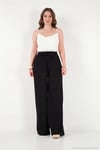 Pamuklu Relaxed Fit Yüksek Bel Geniş Paça Kadın Pantolon 668YP5559 SİYAH