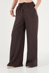 Pamuklu Relaxed Fit Yüksek Bel Geniş Paça Kadın Pantolon 668YP5559 KAHVE