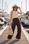 Pamuklu Relaxed Fit Yüksek Bel Geniş Paça Kadın Pantolon 668YP5559 KAHVE