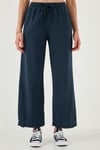 Pamuklu Relaxed Fit Yüksek Bel Geniş Paça Kadın Pantolon 668YP5275 LACİVERT