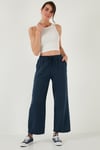 Pamuklu Relaxed Fit Yüksek Bel Geniş Paça Kadın Pantolon 668YP5275 LACİVERT