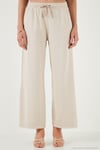 Pamuklu Relaxed Fit Yüksek Bel Geniş Paça Kadın Pantolon 668YP5275 TAŞ