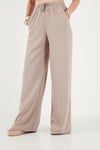 Pamuklu Relaxed Fit Yüksek Bel Geniş Paça Kadın Pantolon 668YP5559 TAŞ
