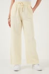 Pamuklu Relaxed Fit Yüksek Bel Geniş Paça Kadın Pantolon 668YP5275 SARI