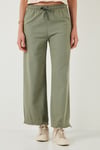 Pamuklu Relaxed Fit Yüksek Bel Geniş Paça Kadın Pantolon 668YP5275 HAKİ