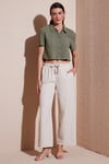 Pamuklu Relaxed Fit Yüksek Bel Geniş Paça Kadın Pantolon 668YP5275 TAŞ