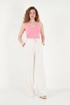 Pamuklu Relaxed Fit Yüksek Bel Geniş Paça Kadın Pantolon 668YP5559 EKRU