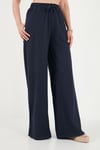 Pamuklu Relaxed Fit Yüksek Bel Geniş Paça Kadın Pantolon 668YP5559 LACİVERT