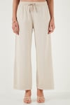 Pamuklu Relaxed Fit Yüksek Bel Geniş Paça Kadın Pantolon 668YP5275 TAŞ
