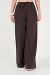 Pamuklu Relaxed Fit Yüksek Bel Geniş Paça Kadın Pantolon 668YP5559 KAHVE
