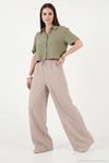 Pamuklu Relaxed Fit Yüksek Bel Geniş Paça Kadın Pantolon 668YP5559 TAŞ