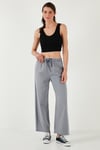 Pamuklu Relaxed Fit Yüksek Bel Geniş Paça Kadın Pantolon 668YP5275 GRİ