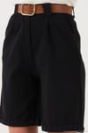 Pamuklu Relaxed Fit Yüksel Bel Kemerli Gabardin Short Kadın Şort 668YP4710 SİYAH