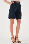 Pamuklu Relaxed Fit Yüksel Bel Kemerli Gabardin Short Kadın Şort 668YP4710 LACİVERT