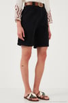 Pamuklu Relaxed Fit Yüksel Bel Kemerli Gabardin Short Kadın Şort 668YP4710 SİYAH