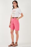 Pamuklu Relaxed Fit Yüksel Bel Kemerli Gabardin Short Kadın Şort 668YP4710 FUŞYA