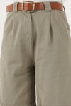 Pamuklu Relaxed Fit Yüksel Bel Kemerli Gabardin Short Kadın Şort 668YP4710 AÇIK HAKİ
