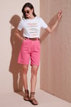 Pamuklu Relaxed Fit Yüksel Bel Kemerli Gabardin Short Kadın Şort 668YP4710 FUŞYA