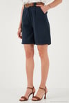 Pamuklu Relaxed Fit Yüksel Bel Kemerli Gabardin Short Kadın Şort 668YP4710 LACİVERT