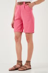 Pamuklu Relaxed Fit Yüksel Bel Kemerli Gabardin Short Kadın Şort 668YP4710 FUŞYA