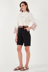 Pamuklu Relaxed Fit Yüksel Bel Kemerli Gabardin Short Kadın Şort 668YP4710 SİYAH