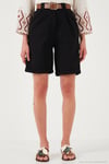 Pamuklu Relaxed Fit Yüksel Bel Kemerli Gabardin Short Kadın Şort 668YP4710 SİYAH