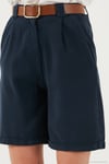 Pamuklu Relaxed Fit Yüksel Bel Kemerli Gabardin Short Kadın Şort 668YP4710 LACİVERT