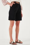 Pamuklu Relaxed Fit Yüksel Bel Kemerli Gabardin Short Kadın Şort 668YP4710 SİYAH