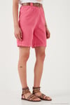 Pamuklu Relaxed Fit Yüksel Bel Kemerli Gabardin Short Kadın Şort 668YP4710 FUŞYA