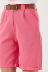 Pamuklu Relaxed Fit Yüksel Bel Kemerli Gabardin Short Kadın Şort 668YP4710 FUŞYA