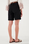 Pamuklu Relaxed Fit Yüksel Bel Kemerli Gabardin Short Kadın Şort 668YP4710 SİYAH