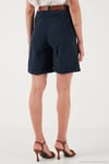 Pamuklu Relaxed Fit Yüksel Bel Kemerli Gabardin Short Kadın Şort 668YP4710 LACİVERT