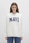 Pamuklu Şardonlu Oversize Fit Kapüşonlu Kadın Sweat 1600361-81964 KIRIK BEYAZ