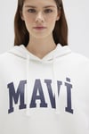 Pamuklu Şardonlu Oversize Fit Kapüşonlu Kadın Sweat 1600361-81964 KIRIK BEYAZ