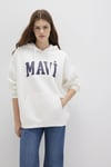 Pamuklu Şardonlu Oversize Fit Kapüşonlu Kadın Sweat 1600361-81964 KIRIK BEYAZ
