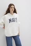 Pamuklu Şardonlu Oversize Fit Kapüşonlu Kadın Sweat 1600361-81964 KIRIK BEYAZ