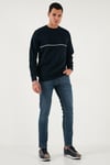 Pamuklu Şerit Detaylı Relaxed Fit Bisiklet Yaka Erkek Sweat 5901227 LACİVERT