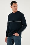 Pamuklu Şerit Detaylı Relaxed Fit Bisiklet Yaka Erkek Sweat 5901227 LACİVERT