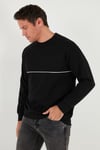 Pamuklu Şerit Detaylı Relaxed Fit Bisiklet Yaka Erkek Sweat 5901227 SİYAH