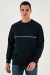 Pamuklu Şerit Detaylı Relaxed Fit Bisiklet Yaka Erkek Sweat 5901227 LACİVERT