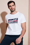 Pamuklu Slim Fit Bisiklet Yaka Baskılı Erkek T Shirt 541HIGHER BEYAZ