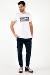 Pamuklu Slim Fit Bisiklet Yaka Baskılı Erkek T Shirt 541HIGHER BEYAZ